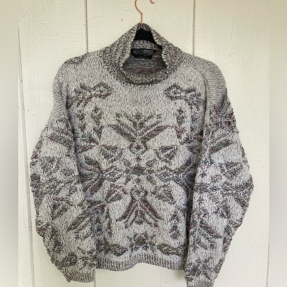 David Brett vintage 90s Aztec turtle mock neck pullover sweater - Picture 2 of 4